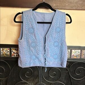 Vintage Embroidered Blue Sleeveless Top